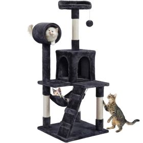 51" Cat Tree with Hammock and Scratching Post Tower (Color: Black)